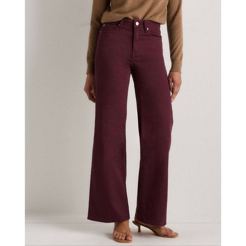 High-Rise Wide Leg Jeans in Burgundy